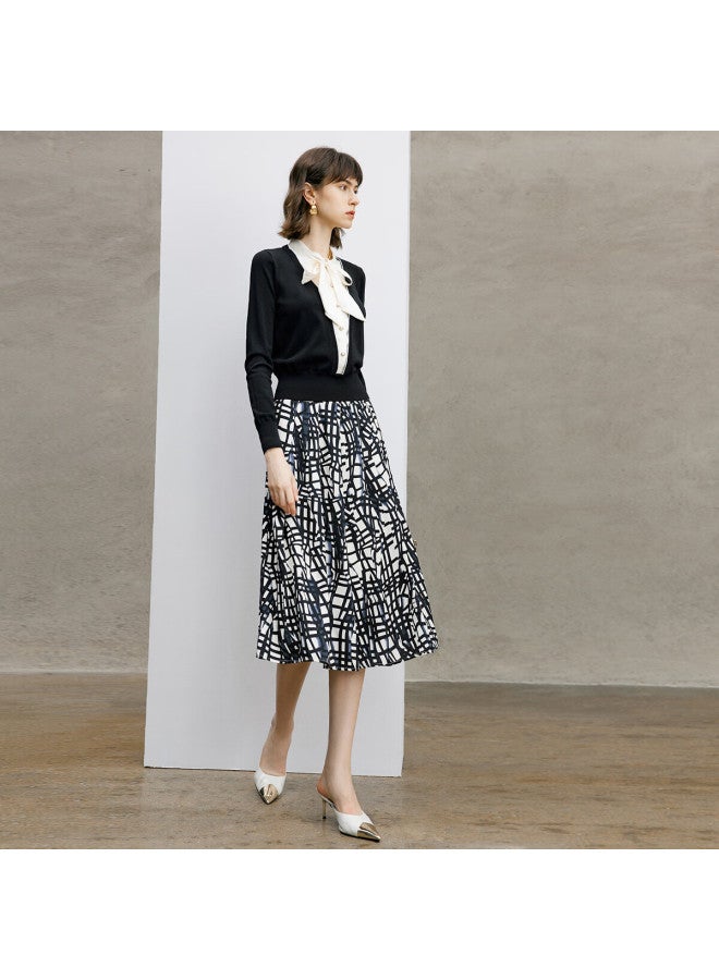 Yanyee Mid-length Fashion Women's Skirt Spring Elegant High-waist A-line Skirt Black And White Floral Xxl/44 - Image 1