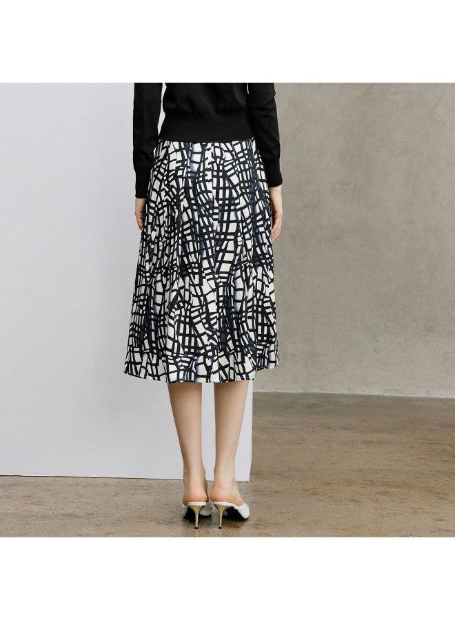 Yanyee Mid-length Fashion Women's Skirt Spring Elegant High-waist A-line Skirt Black And White Floral Xxl/44 - Image 2