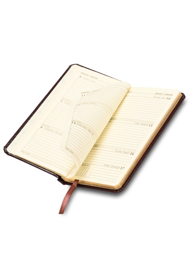 FIS 2027 Golden Slim Diary, Size 90x170mm, 1 Side Padded Bonded Leather Cover with Gilded Edges & Round Corners, English & French Language, 70gsm Italian Ivory Paper, Burgundy Cover - FSDI59EFGB27BU - Image 5