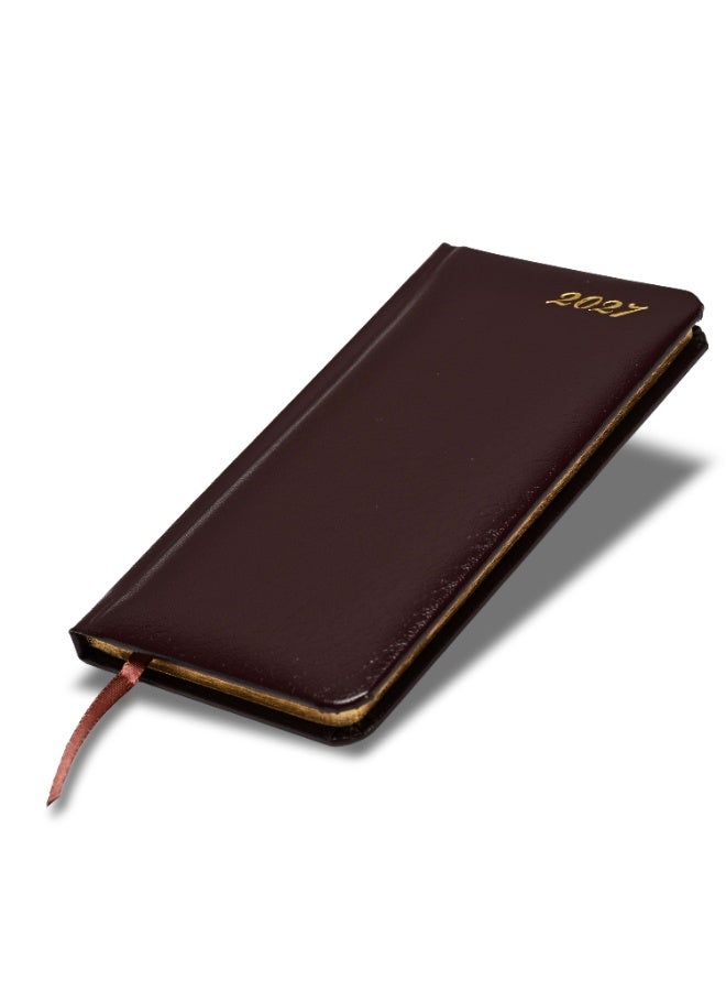 FIS 2027 Golden Slim Diary, Size 90x170mm, 1 Side Padded Bonded Leather Cover with Gilded Edges & Round Corners, English & French Language, 70gsm Italian Ivory Paper, Burgundy Cover - FSDI59EFGB27BU - Image 1