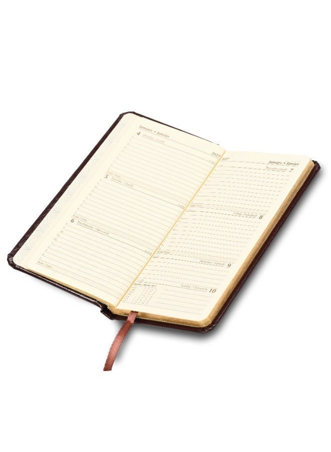 FIS 2027 Golden Slim Diary, Size 90x170mm, 1 Side Padded Bonded Leather Cover with Gilded Edges & Round Corners, English & French Language, 70gsm Italian Ivory Paper, Burgundy Cover - FSDI59EFGB27BU - Image 2