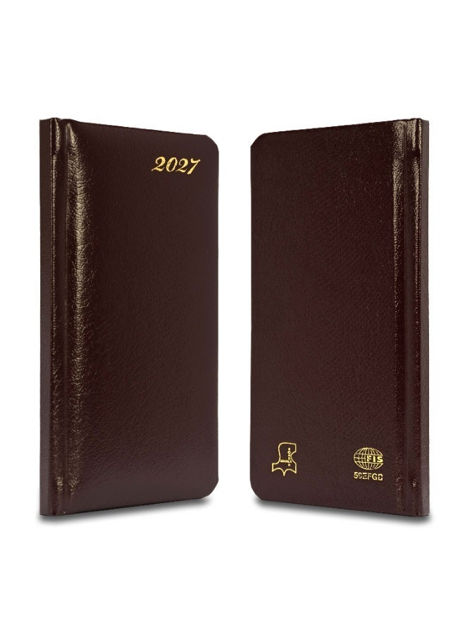 FIS 2027 Golden Slim Diary, Size 90x170mm, 1 Side Padded Bonded Leather Cover with Gilded Edges & Round Corners, English & French Language, 70gsm Italian Ivory Paper, Burgundy Cover - FSDI59EFGB27BU - Image 4