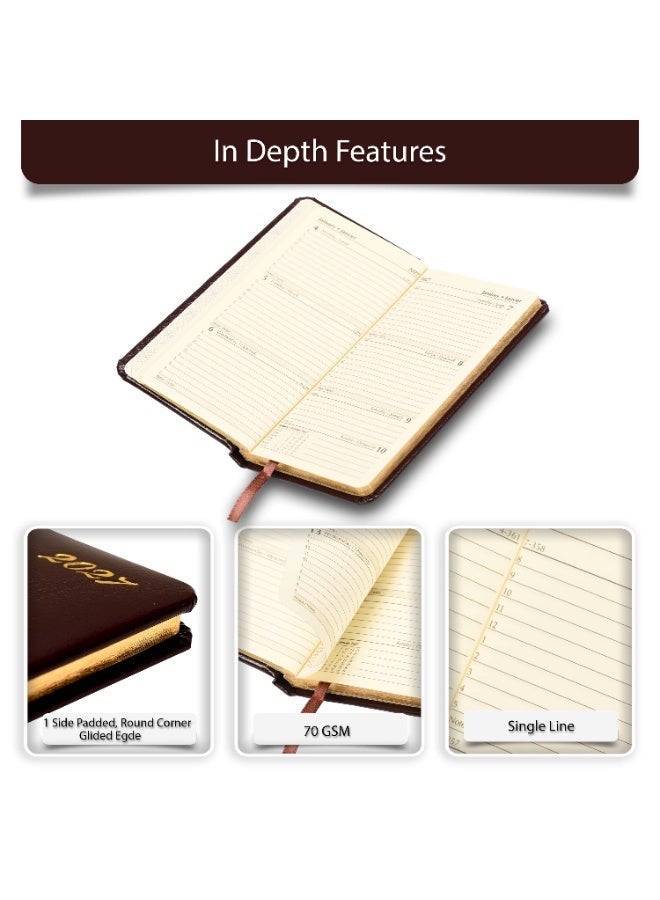 FIS 2027 Golden Slim Diary, Size 90x170mm, 1 Side Padded Bonded Leather Cover with Gilded Edges & Round Corners, English & French Language, 70gsm Italian Ivory Paper, Burgundy Cover - FSDI59EFGB27BU - Image 3