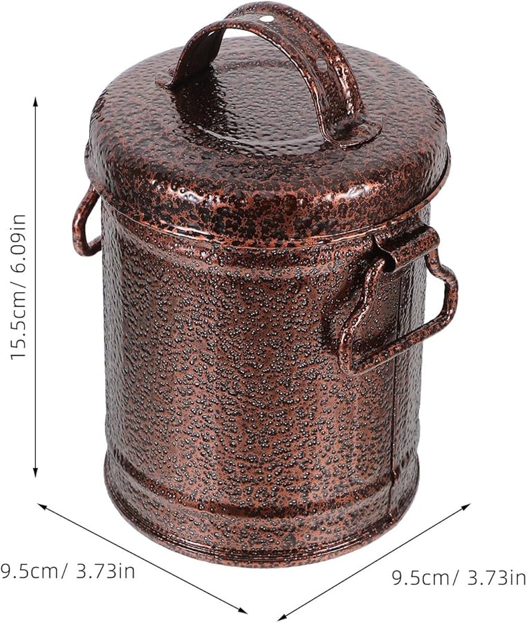 علبة رماد خارجية قديمة من الحديد المجلفن مع غطاء، حاوية رماد محمولة خالية من الدخان - Image 3