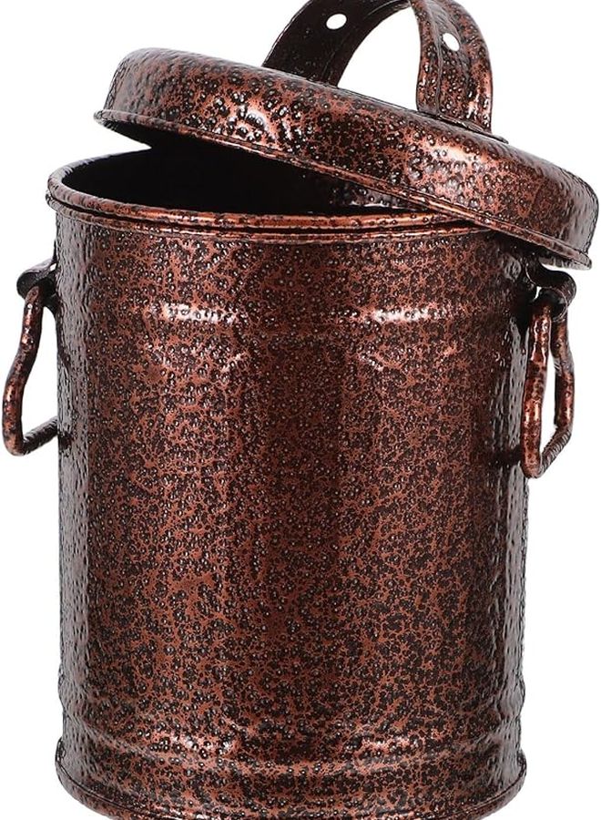 علبة رماد خارجية قديمة من الحديد المجلفن مع غطاء، حاوية رماد محمولة خالية من الدخان - Image 1