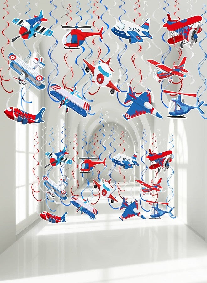 Faccito 30 Pieces Airplane Hanging Swirls Decoration Airplane Party Supplies Plane Foil Swirls Whirls Ceiling Whirls Hanging Spiral Streamers for Plane Theme Baby Shower Birthday Party Favors - Image 1