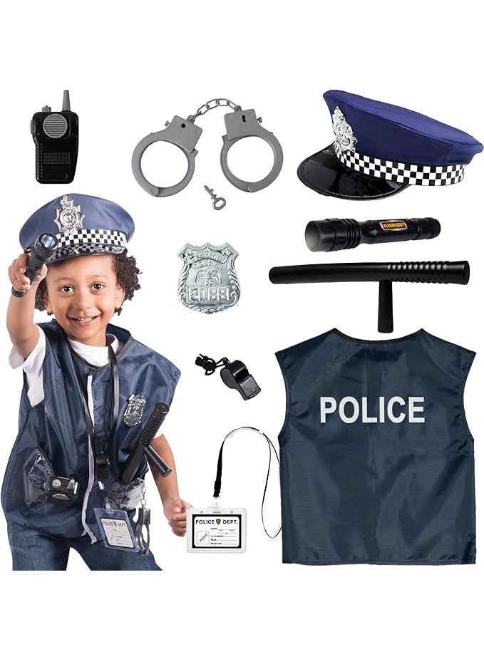 Born Toys 12 Pcs Police Costume for Kids with Toy Role Play Kit with Police Badge, Handcuffs,Kids Flashlight for Cop Costume, FBI,Detective,Swat, and Kids Dress-up Clothes - Image 1