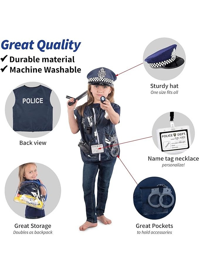Born Toys 12 Pcs Police Costume for Kids with Toy Role Play Kit with Police Badge, Handcuffs,Kids Flashlight for Cop Costume, FBI,Detective,Swat, and Kids Dress-up Clothes - Image 2