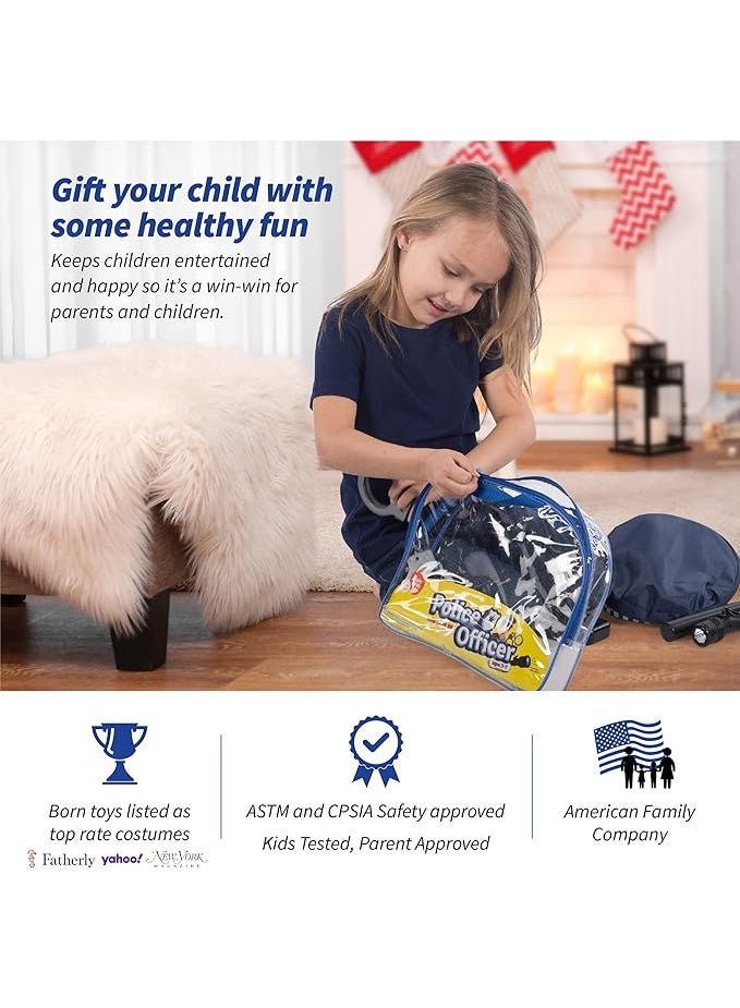 Born Toys 12 Pcs Police Costume for Kids with Toy Role Play Kit with Police Badge, Handcuffs,Kids Flashlight for Cop Costume, FBI,Detective,Swat, and Kids Dress-up Clothes - Image 4