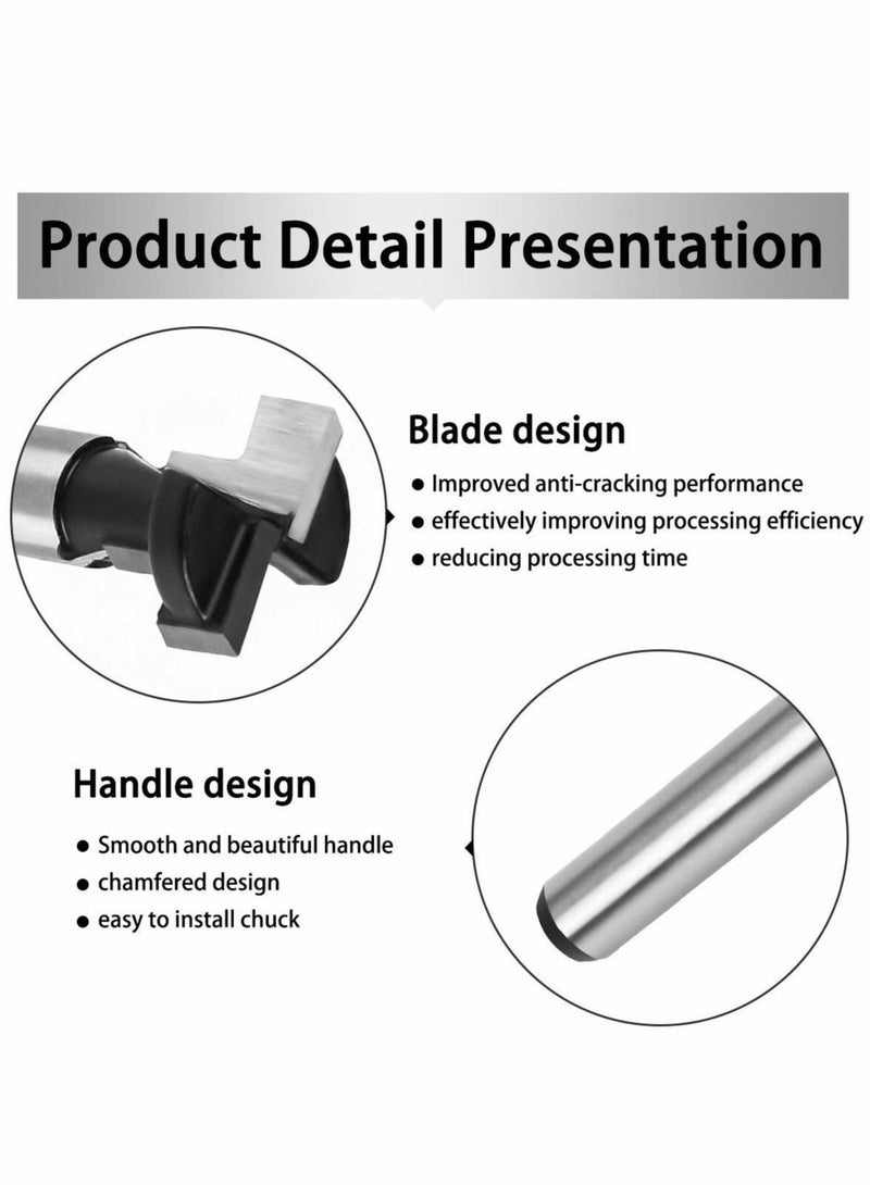 Excefore T-Slot Cutter Set, 3PCS 6.35mm/1/4" Shank Steel Handle T-Slot Cutter, 1/2", 3/8" & 5/16" Length Woodworking Router Bit for Wood Hex Bolt T-Track Slotting Milling Cutters - Image 4