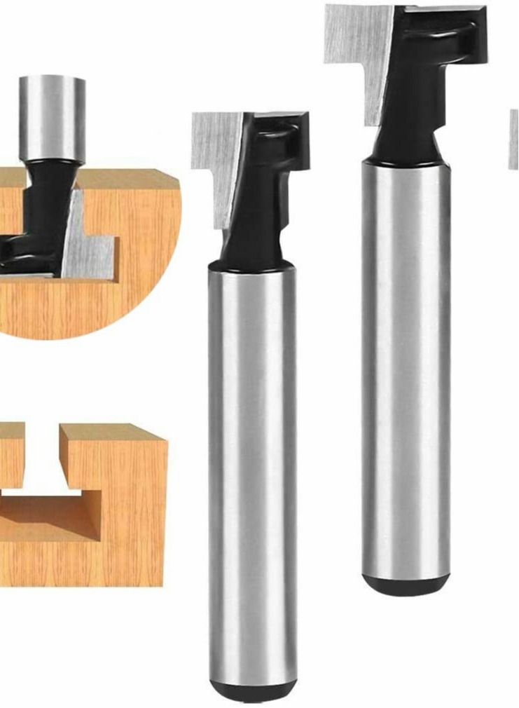 Excefore T-Slot Cutter Set, 3PCS 6.35mm/1/4" Shank Steel Handle T-Slot Cutter, 1/2", 3/8" & 5/16" Length Woodworking Router Bit for Wood Hex Bolt T-Track Slotting Milling Cutters - Image 1
