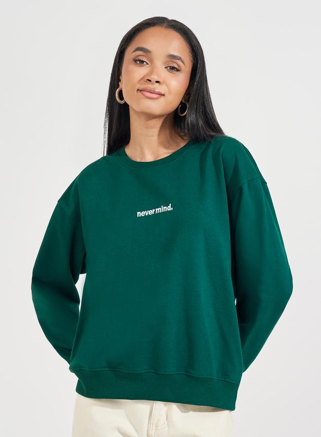 Styli Regular Fit Longline Embroidered Slogan Sweatshirt  - Image 1