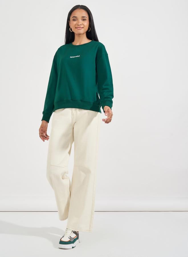 Styli Regular Fit Longline Embroidered Slogan Sweatshirt  - Image 2