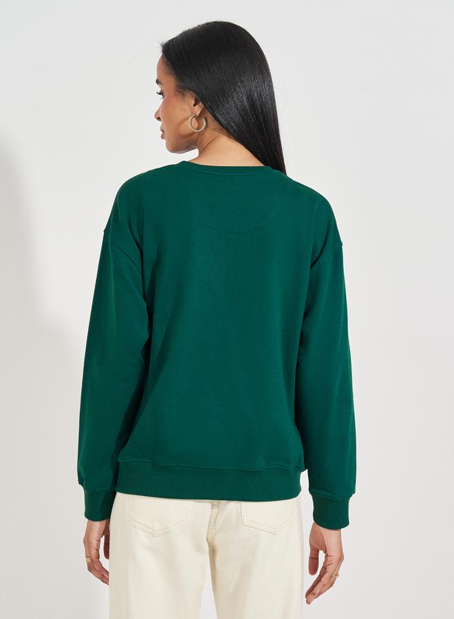 Styli Regular Fit Longline Embroidered Slogan Sweatshirt  - Image 4