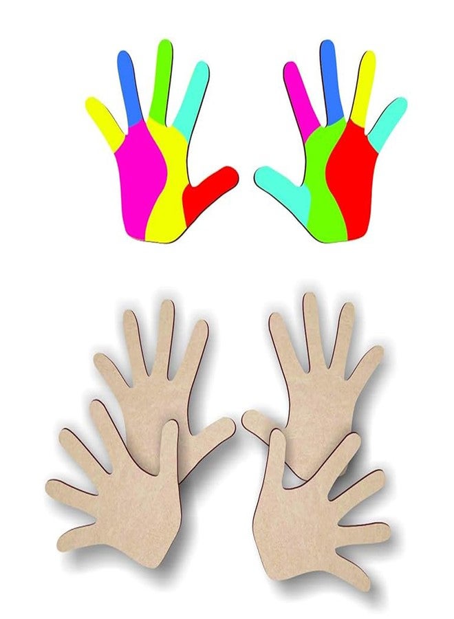 Curious Button Unfinished Wooden Hand Palm Cutouts for Holi Decoration, Party Kids Painting Home DIY Crafts Decorations Supplies (10 Pcs) - Image 1