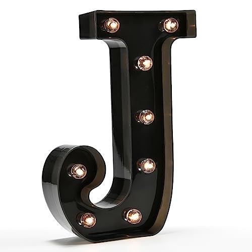 OYCBUZO Light Up Black Alphabet Marquee Letters Sign LED Marquee Number Lights Sign for Night Light Home Bar Christmas Lamp Wedding Party Birthday Decoration J - Image 1