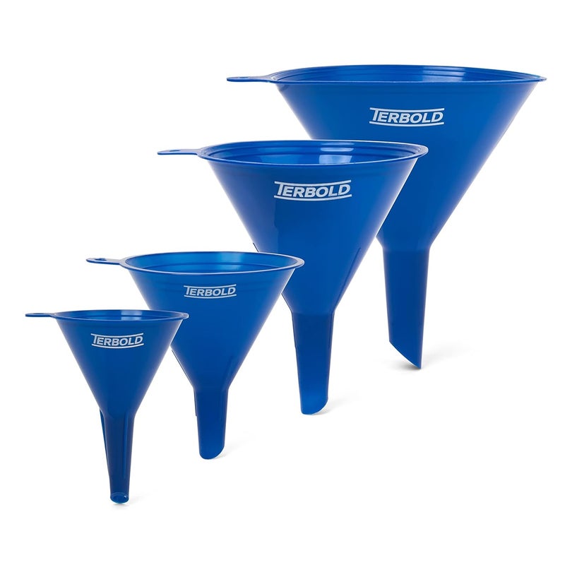 Terbold 4pc Funnel Nesting Set in BPA Free Plastic for Kitchen Cooking, Car Oil, Home, or Lab Use (Blue) - Image 1