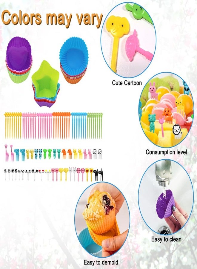 lyfLux 108 PCS Silicone Bento Box Dividers Kit, Bento Box Accessories, 90pcs Food Picks and 18pcs Silicone Cupcake Liners for Bento, Snacks, Cupcakes, Party, Picnic - Image 5