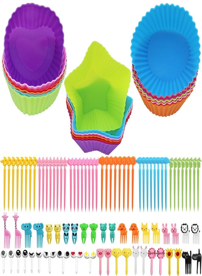lyfLux 108 PCS Silicone Bento Box Dividers Kit, Bento Box Accessories, 90pcs Food Picks and 18pcs Silicone Cupcake Liners for Bento, Snacks, Cupcakes, Party, Picnic - Image 1
