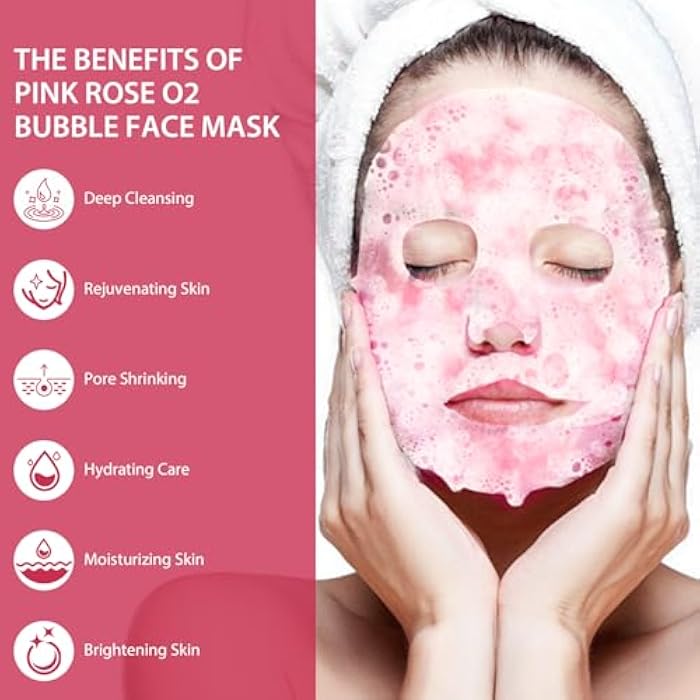 IREV Pack of 10 Pink Rose O2 Bubble Face Masks Skincare, Spa Presents for Women, Bubble Face Sheet Mask Cleaner Foaming Purifying Facial Mask for Acne and Pores Moisturizing Beauty Sheet Masks - Image 2