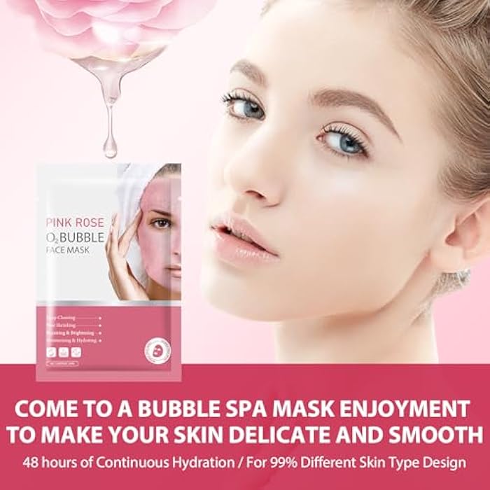 IREV Pack of 10 Pink Rose O2 Bubble Face Masks Skincare, Spa Presents for Women, Bubble Face Sheet Mask Cleaner Foaming Purifying Facial Mask for Acne and Pores Moisturizing Beauty Sheet Masks - Image 5