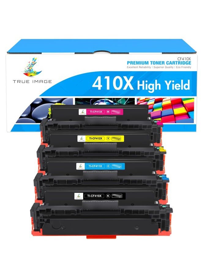 TRUE IMAGE Compatible Toner Cartridge Replacement for HP 410X 410A CF410X CF411X CF412X CF413X to use with Color Laserjet Pro MFP M477fdw M477fdn M477fnw Pro M452dn M452nw M452dw Toner Ink (4 Pack) - Image 1