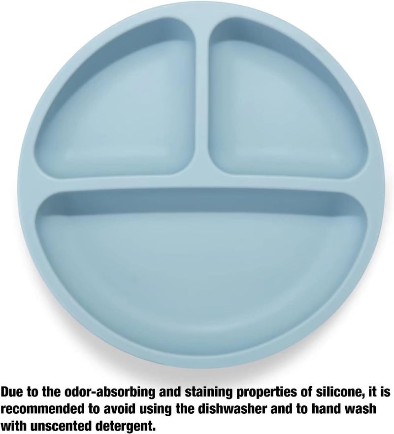 PandaEar Divided Unbreakable Silicone Baby and Toddler Plates - 3 Pack - Non-Slip - Dishwasher and Microwave Safe - Silicone (Blue Green Brown) - Image 3