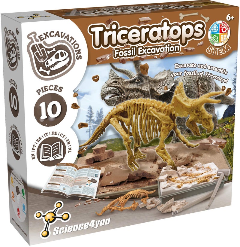 Science4you - Triceratops Fossil Digging Kit for Kids - Excavate and Assemble 10 Dinosaur Fossiles, Dinosaur Toys for Boys and Girls Age 6+, Dino Games, Dinosaur Gifts for 6+ Year Old Boys and Girls - Image 1