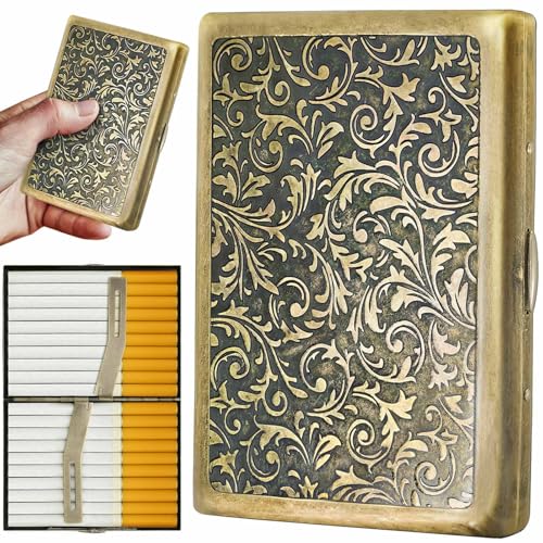 roygra Cigarette Case, Spring Switch 20 Capacity Cigarette Holder Case for Men Women, Cigarettes Smoking Accessories for Smoke, Zinc Alloy Metal Vintage Box for Regular, King Size and 100mm 100's - Image 1