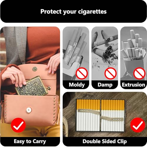 roygra Cigarette Case, Spring Switch 20 Capacity Cigarette Holder Case for Men Women, Cigarettes Smoking Accessories for Smoke, Zinc Alloy Metal Vintage Box for Regular, King Size and 100mm 100's - Image 3
