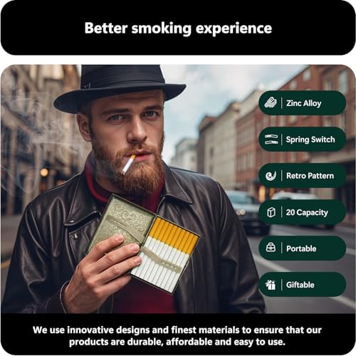 roygra Cigarette Case, Spring Switch 20 Capacity Cigarette Holder Case for Men Women, Cigarettes Smoking Accessories for Smoke, Zinc Alloy Metal Vintage Box for Regular, King Size and 100mm 100's - Image 5