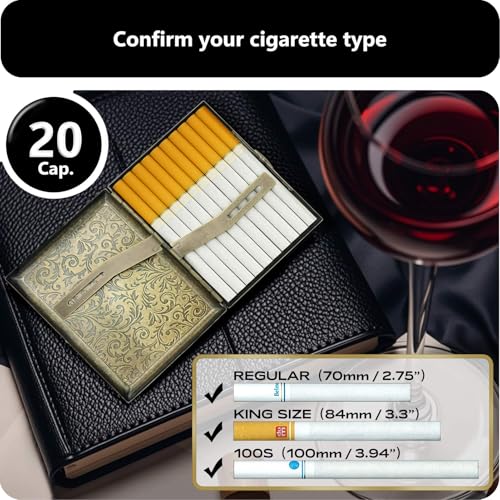 roygra Cigarette Case, Spring Switch 20 Capacity Cigarette Holder Case for Men Women, Cigarettes Smoking Accessories for Smoke, Zinc Alloy Metal Vintage Box for Regular, King Size and 100mm 100's - Image 2