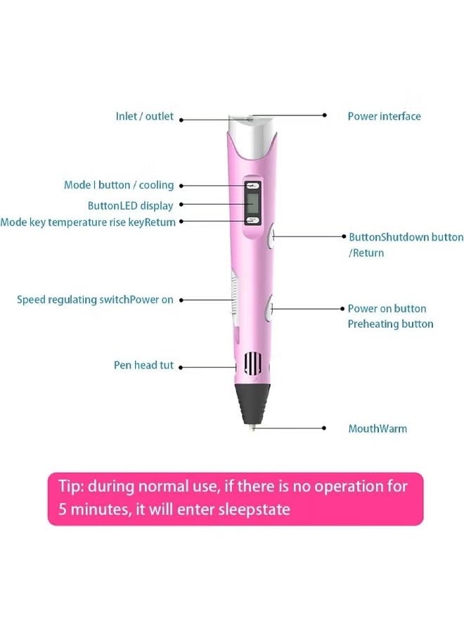 Generic - 3D Pen for Kids 3D Pen with Display Adjustable Temperature and Speed, Compatible with PLA and ABS Filament, for Graffiti, Drawing, Model Making (Pink) - Image 1