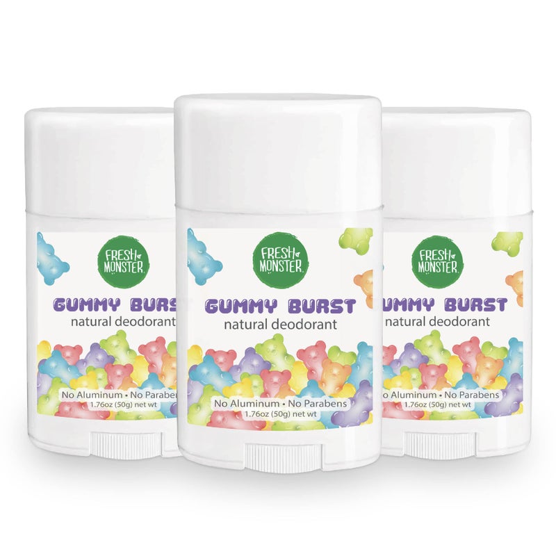 Fresh Monster Natural Deodorant for Kids and Teens I Aluminum-Free, Paraben-Free and Hypoallergenic I Dermatologist Tested I 24-Hour Protection I Gummy Burst I 1.76 oz I 3 Pack - Image 1
