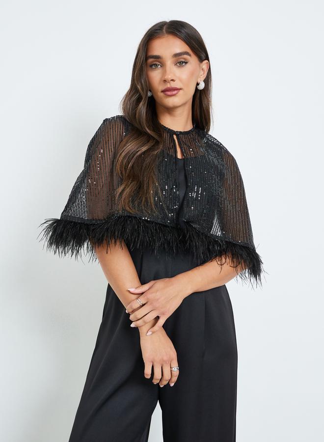 ستايلي جمبسوت بأرجل واسعة مع كاب مزين بالترتر - Image 2