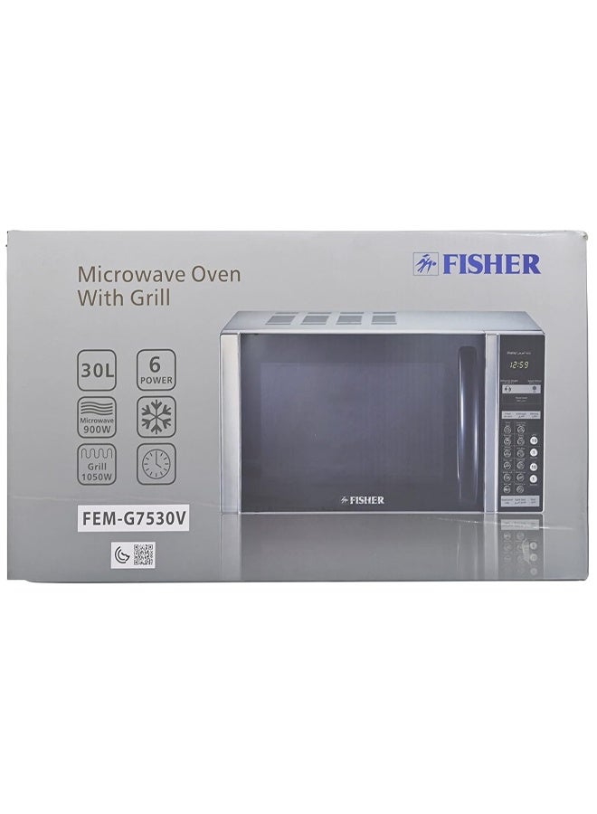 FISHER 30 Liters Digital Microwave Oven Large Capacity 900W, with Grill 1050W, with 6 Power Levels for Cooking, Silver | FEM-G7530V - Image 5