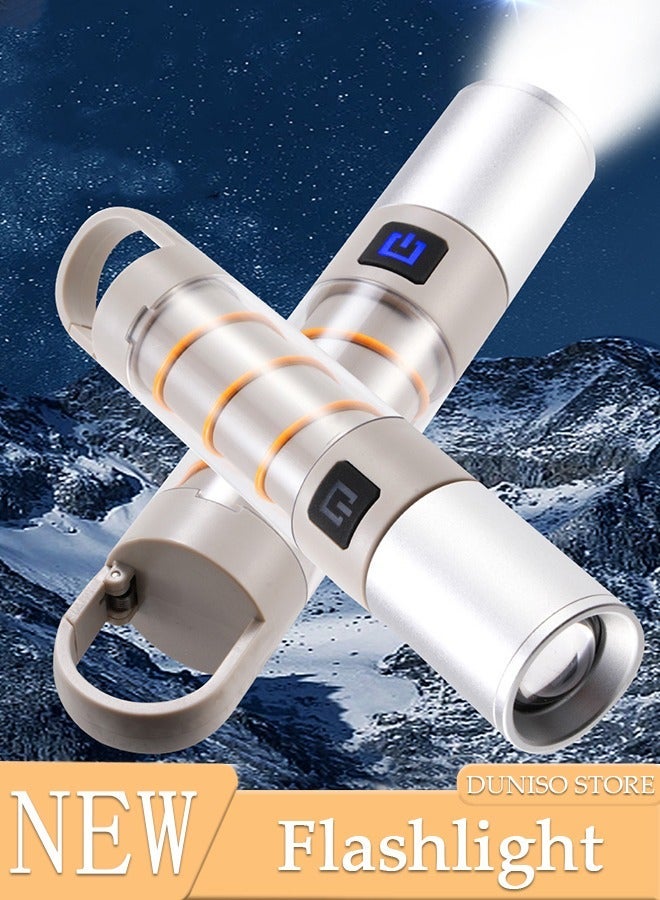 DUNISO 2in1 Rechargeable LED Flashlights with Hook Design Handheld Flashlight with Zoomable 4 Modes Super Bright Camping Lamp for Emergencies Camping Hiking - Image 1