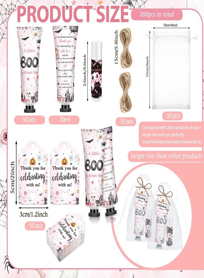 Dimsile 50 Sets 200 Pcs Pink Boo Baby Shower Hand Lotion and Lip Balm Gift Theme Baby Shower Party Favors Travel Size Hand Lotion and Lip Balm Bulk with Organza Bags Tags - Image 3