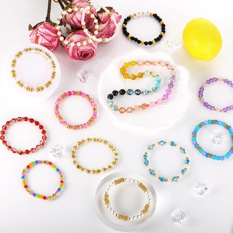 Funtopia Spacer Beads for Jewelry Making, 2500Pcs Gold Round Beads for Bracelets, 4mm 6mm 8mm Spacer Loose Ball Bead Star Pearls Letter Bead for DIY Bracelet Jewelry Making Craft - Image 2