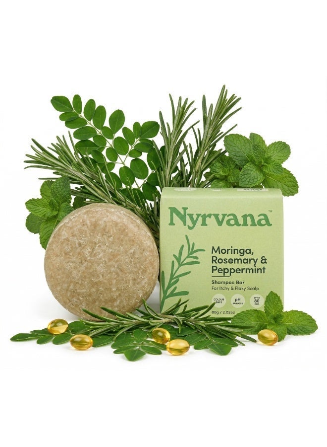Nyrvana Moringa Rosemary & Peppermint Shampoo Bar 80g – Anti-Dandruff Itchy Scalp Reset, Hard Water Hair Treatment, Sulfate & Paraben-Free Solid Cleanser for Hair Growth & Freshness, UAE - Image 2
