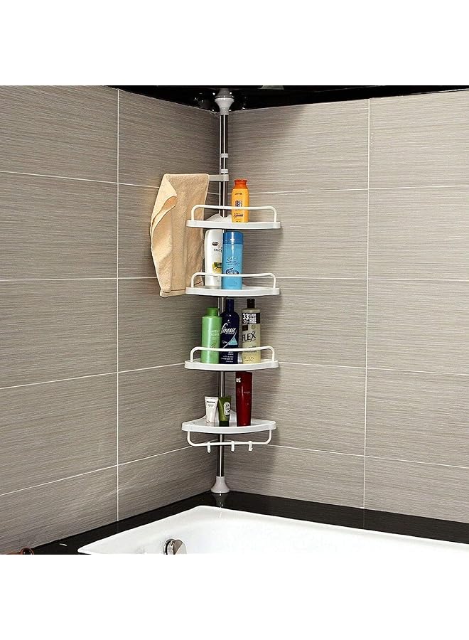 erorex 4 Tier Adjustable Telescopic Shelf Bathroom Organizer Corner Rack Shower Shelf Caddy Holder - Image 1