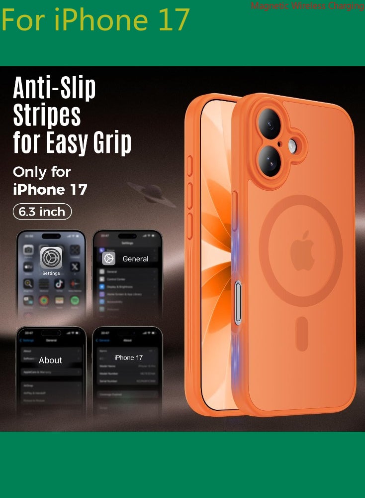 Dili Luxury Orange phone case for iPhone 17 Translucent Matte Magnetic Phone Case for iPhone Shockproof Full Camera Lens Protection Hard Acrylic Matte Back Cover Support Wireless Charging, Phone Accessory, Modern Case, Sleek Design, Smartphone Owners - Image 5