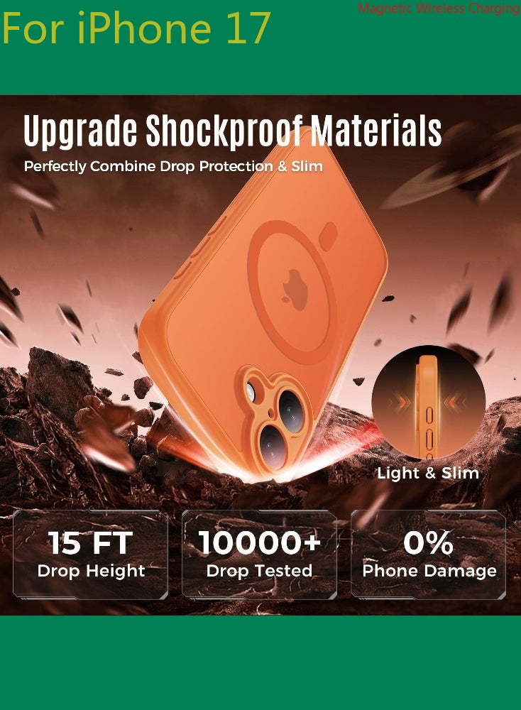 Dili Luxury Orange phone case for iPhone 17 Translucent Matte Magnetic Phone Case for iPhone Shockproof Full Camera Lens Protection Hard Acrylic Matte Back Cover Support Wireless Charging, Phone Accessory, Modern Case, Sleek Design, Smartphone Owners - Image 3