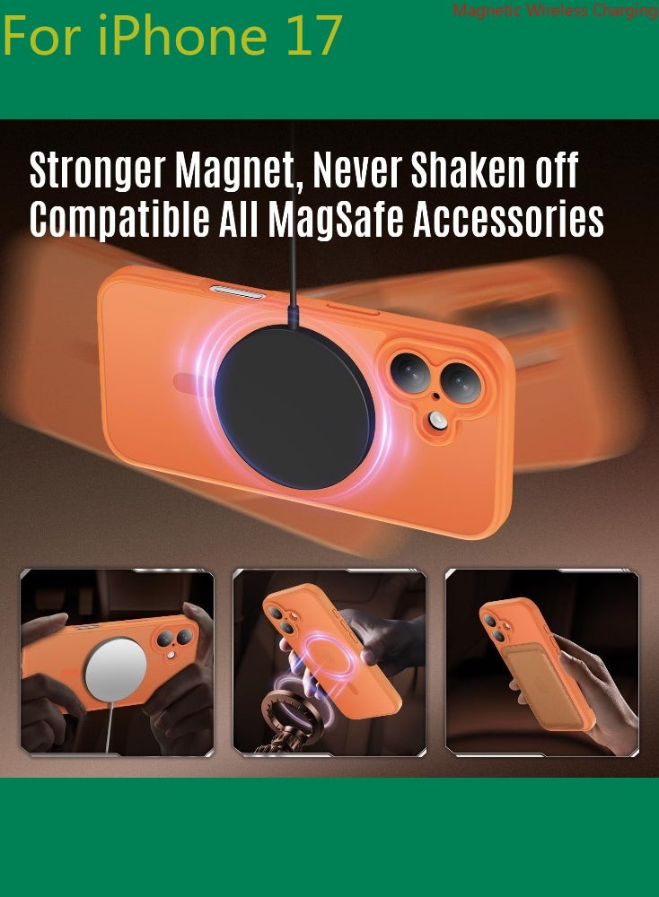 Dili Luxury Orange phone case for iPhone 17 Translucent Matte Magnetic Phone Case for iPhone Shockproof Full Camera Lens Protection Hard Acrylic Matte Back Cover Support Wireless Charging, Phone Accessory, Modern Case, Sleek Design, Smartphone Owners - Image 2