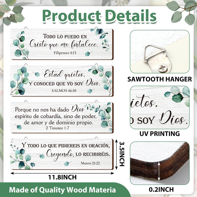 Yousoontic 4 Pieces Spanish Bible Verses Wall Decor Christian Spanish Wood Plaque Hanging Sign Religious Wall Decor Bible Verses Art for Home Office Farmhouse Kitchen(Fresh Style) - Image 2