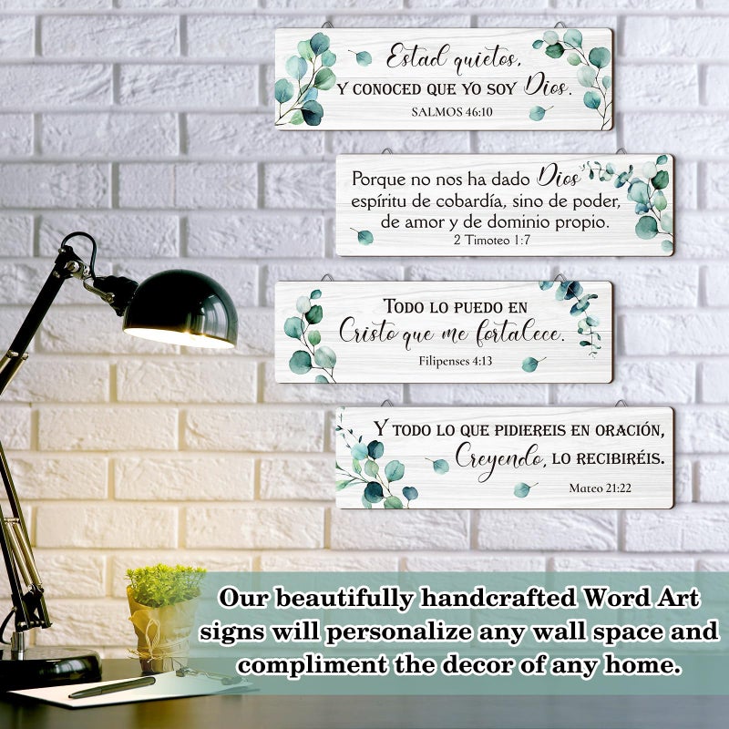 Yousoontic 4 Pieces Spanish Bible Verses Wall Decor Christian Spanish Wood Plaque Hanging Sign Religious Wall Decor Bible Verses Art for Home Office Farmhouse Kitchen(Fresh Style) - Image 5