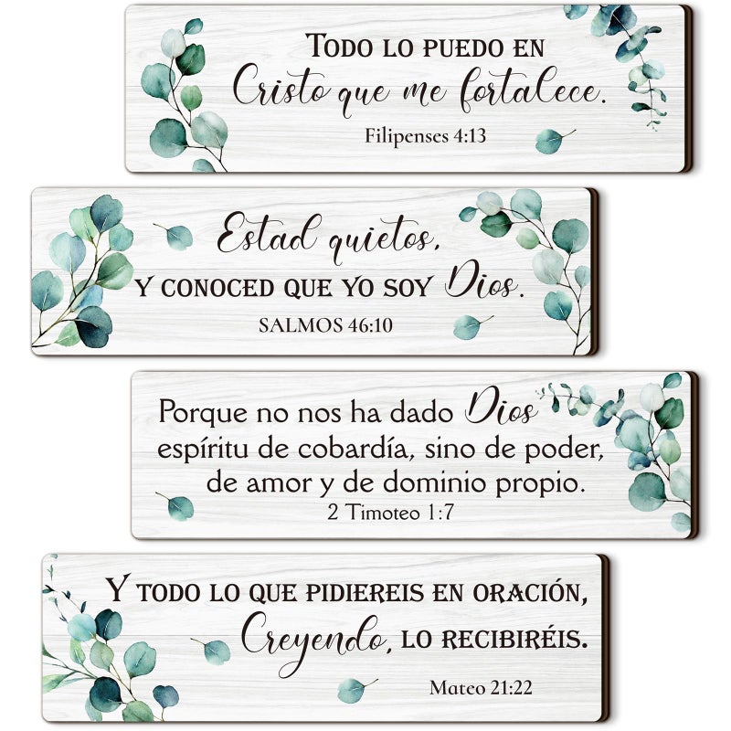 Yousoontic 4 Pieces Spanish Bible Verses Wall Decor Christian Spanish Wood Plaque Hanging Sign Religious Wall Decor Bible Verses Art for Home Office Farmhouse Kitchen(Fresh Style) - Image 1