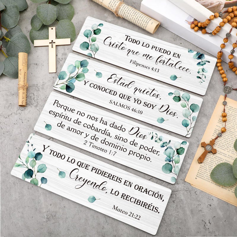 Yousoontic 4 Pieces Spanish Bible Verses Wall Decor Christian Spanish Wood Plaque Hanging Sign Religious Wall Decor Bible Verses Art for Home Office Farmhouse Kitchen(Fresh Style) - Image 4