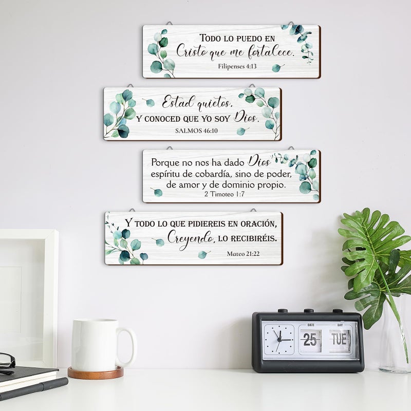 Yousoontic 4 Pieces Spanish Bible Verses Wall Decor Christian Spanish Wood Plaque Hanging Sign Religious Wall Decor Bible Verses Art for Home Office Farmhouse Kitchen(Fresh Style) - Image 3