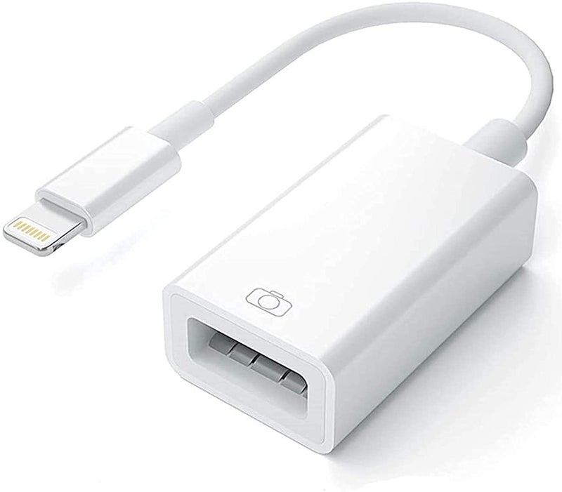 Wahbite lightning to usb camera adapter, usb 3.0 otg cable for iphone/ipad to connect card reader, usb flash drive, u disk, keyboard, mouse, hubs, midi, plug & play -white